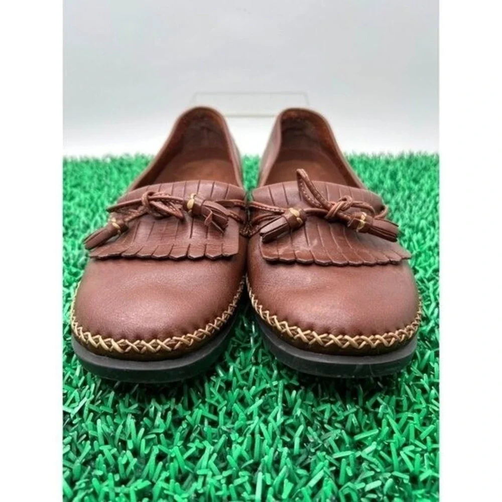 Dexter Womens 7W Brown Leather Kiltie Tassel Loafers Whipstitch Slip On Shoes